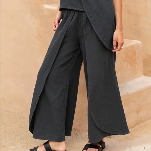 Nomad the Label Asana Cotton Wrap Pants Charcoal - Picture 2 of 16